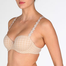 Load image into Gallery viewer, Smooth formed cup underwire balconnet bra with daisy strap detail. This underwire bra may be converted to a halter strap. This bra has the added advantage that it may be used as a halter or crossed over at the back. Fabric Content: Polyester: 53%, Polyamide: 39%, Elastane: 8%