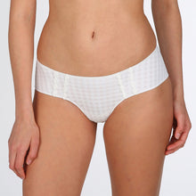 Load image into Gallery viewer, Hipster Shorts-style bottoms. They are completely opaque, and have two rows of signature Avero daisies to the front. A sexy, flirtatious style that covers bottom in a special way – pure seduction. Fabric Content: Polyamide: 79%, Elastane: 17%, Cotton: 4%. Ivory.