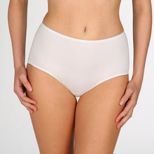 Load image into Gallery viewer, Perfect fit and comfort thanks to these high briefs without visible seams or stitching. The soft microfibre fits snugly over the bum and offers light control on the tummy. A fine glossy border on the waist adds a luxurious touch. No label on the inside and with a soft cotton gusset. These briefs are worn high on the tummy and rest on the hip to elongate the legline. Fabric Content: Polyamide: 79%, Elastane:15%, Polyester: 4%, Cotton: 2%. IVORY.