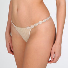 Load image into Gallery viewer, Playful daisy trim narrow sided G/String with an opaque front. A very feminine, sensual and sexy style that reveals the bottom. This style offers the minimum look! Fabric Content: Polyamide: 79%, Elastane: 17%, Cotton: 4%