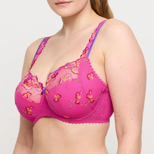 Load image into Gallery viewer, Pink bra with floral embroidery on a plain background
