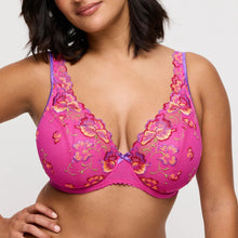 Load image into Gallery viewer, Woman wearing a pink bra with floral embroidery on a plain background
