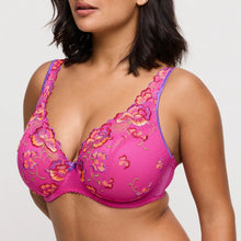 Load image into Gallery viewer, Pink floral embroidered bra on a plain background
