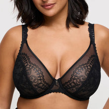 Load image into Gallery viewer, Black lace bra worn by a model on a plain background
