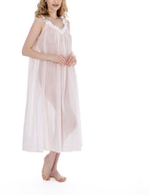 Load image into Gallery viewer, Rose Very beautiful long (123cm) sleeveless nightgown. Lace details on the gentle V neck &amp; wide straps. Flared skirt for ease of movement when sleeping. Made in Germany from  the finest pure Swiss cotton, Celestine nightdresses are diaphanous, offering perfect sleep without heaviness. Celestine nightwear, dressing gowns and short robes drop from the shoulder, therefore one size fits all.  Fabric composition:  100% Pure Swiss Cotton. 100% Guipure Cotton Lace. Machine Washable.
