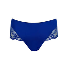 Load image into Gallery viewer, Blue underwear with lace details on a white background
