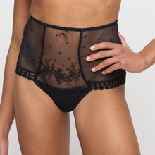 Load image into Gallery viewer, Black lace underwear worn by a person on a plain background
