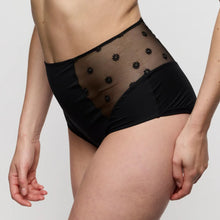 Load image into Gallery viewer, Black sheer underwear with floral details on a white background
