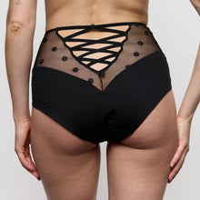 Load image into Gallery viewer, Black lace lingerie with floral details on a plain background
