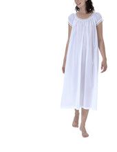 Load image into Gallery viewer, Very beautiful long (124cm) short sleeve nightgown. Lace detail on the gently rounded neckline and sleeve hem. Flared skirt for ease of movement when sleeping. Made in Germany from the finest pure Swiss cotton, Celestine nightdresses are diaphanous, offering perfect sleep without heaviness. Celestine nightwear, dressing gowns and short robes drop from the shoulder, therefore one size fits all. Fabric composition: 100% Pure Swiss Cotton. 100% Guipure Cotton Lace. Machine Washable.
