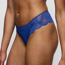 Load image into Gallery viewer, Blue lace underwear on a neutral background
