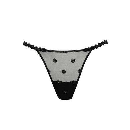 Black lace thong on a white background