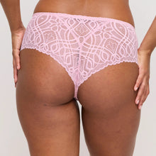 Load image into Gallery viewer, Pink lace underwear worn by a person on a plain background
