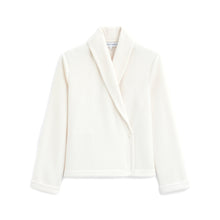 Load image into Gallery viewer, Soft fleece wrap-over long-sleeved Laurence Tavernier bedjacket.
It closes with a single Corozo button. The shawl collar and curved front detail add the final touches of style to this soft, light and cosy bedjacket.
