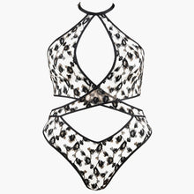 Load image into Gallery viewer, Dressing the bust with its metallic embroidery, the L'Extase body is a hypnotic and spectacular piece. At the front, it offers a sexy neckline with a refined cut. At the back, a bare back is adorned with subtly erotic bands that are adjustable and refine the waist and enhance the hollow of the back.

One size fit.
