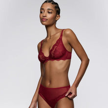 Load image into Gallery viewer, Woman wearing a red lingerie set against a plain background
