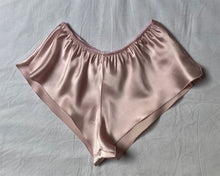 Load image into Gallery viewer, 100% Pure Silk French Knickers.   Elastic waist band and loose leg fitting. We have a large selection of colours and sizes to suit all tastes. Shapes may vary depending on colour choice. All traditional, all French knickers.  Fabric Content: 100% Pure Silk Made in Italy. Rose.
