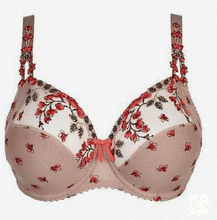 Load image into Gallery viewer, SALE Three sectioned full cup underwire bra. Nude with crimson flower print. 
