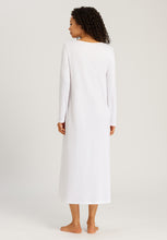 Load image into Gallery viewer, Made from 100% soft mercerised knitted cotton. This is a lovely full length long sleeve nightgown. Gently rounded neckline with a delicate appliqué lace detail. Deliciously comfortable for sleeping and lounging.  Length: 130cm  Composition: 100% Pure Cotton 100% Polyester Lace  Made in Europe Machine washable. Soft White.
