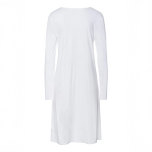 Load image into Gallery viewer, Embrace modern comfort with Hanro Cotton Silk - Long Sleeved Nightdress. This piece features a soft, mercerised cotton interlock construction, enhanced by subtle silk details. The long sleeves and ideal length of 100cm makes it perfect for a stylish and comfortable night's rest or relaxed lounging.
