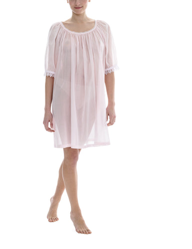 Rose Short (98cm) 3/4 Length Sleeve nightgown. Gorgeous 100% Guipure Cotton Lace at the gently rounded neckline and sleeve edge. Flared skirt for ease of movement when sleeping. Made in Germany from the finest pure cotton mousseline, Celestine nightdresses are diaphanous, offering perfect sleep without heaviness.
Celestine nightwear, dressing gowns and short robes drop from the shoulder, therefore one size fits all. 
Composition: 100% Pure Swiss Cotton, 100% Guipure Cotton Lace
Machine Washable.
