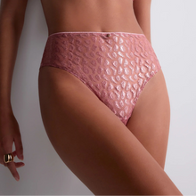 Load image into Gallery viewer, 
Designed to sculpt the figure,  Crazy in Love by Aubade high-wasted luxury g/string plays on contrasts between opaque and see-through fabrics with the sexy embroidery and very soft tulle, in a flattering, tummy-toning shape. A seductive cut-out subtly shows off the small of the back.

