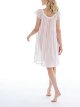 Load image into Gallery viewer, Short (97cm) cap nightgown. Lace details on the rounded neckline. Flared skirt for ease of movement when sleeping. Made in Germany from the finest pure Swiss cotton, Celestine nightdresses are diaphanous, offering perfect sleep without heaviness. Celestine nightwear, dressing gowns and short robes drop from the shoulder, therefore one size fits all.  Fabric composition:  100% Pure Swiss Cotton. 100% Guipure Cotton Lace. Machine Washable.
