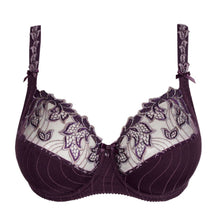 Load image into Gallery viewer, Purple bra with floral lace details on a white background
