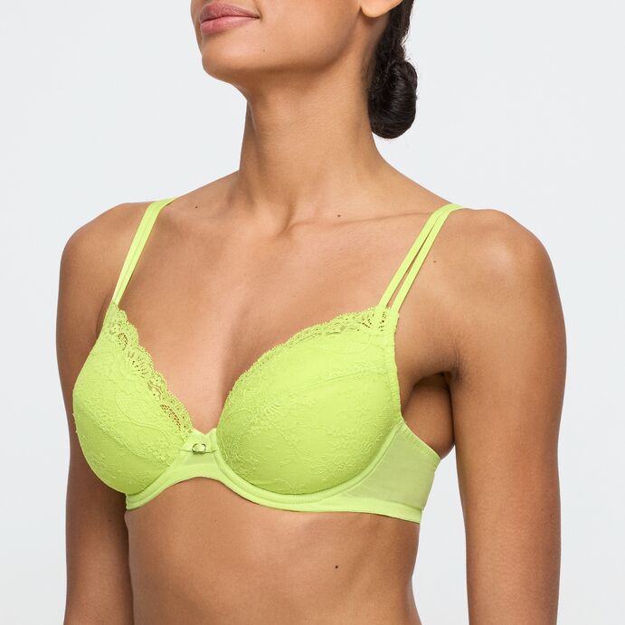 An image of a woman wearing an all-lace plunge bra with removable pads. 
This gorgeously shaped bra adds cleavage to any size. The push-up style adds extra volume and the cup has a deeper cut which reveals the upper part of your bust.


Fabric content: Polyamide: 47%, Polyester: 43%, Elastane:10%