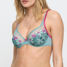Load image into Gallery viewer, A side view of the Lizelot full cup plunge bra. 
This image showcases the surprisingly smooth the embroidery on the cup. 
