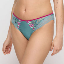 Load image into Gallery viewer, Side view of the Lizelot Rio brief in Bali Green it shows a high leg cut around the hip.
