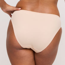 Load image into Gallery viewer, The image of the back of the Deauville Brief in Caffé Latte. Showcasing the non-seen-through full coverage and a delicate lacy elastic band to prevent any visible panty lines.
