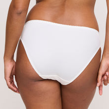 Load image into Gallery viewer, The image of the back of the Deauville Brief in Ivory. Showcasing the non-seen-through full coverage and a delicate lacy elastic band to prevent any visible panty lines.
