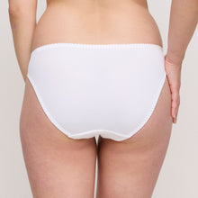 Load image into Gallery viewer, The image of the back of the Deauville Brief in White. Showcasing the non-seen-through full coverage and a delicate lacy elastic band to prevent any visible panty lines.
