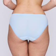Load image into Gallery viewer, The image of the back of the Deauville Brief in Milky Blue. Showcasing the non-seen-through full coverage and a delicate lacy elastic band to prevent any visible panty lines.
