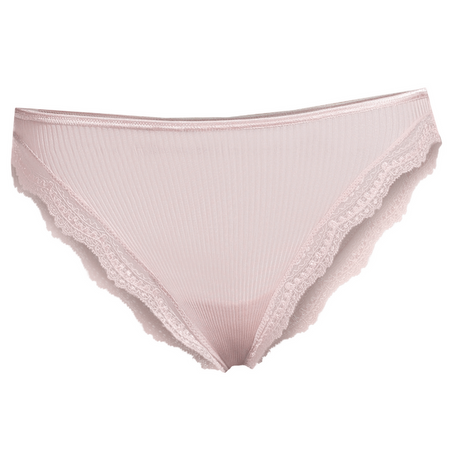 Rosewood pink calais lace-trimmed silk underwear on a white background