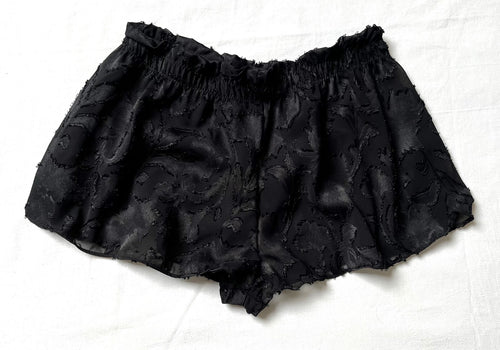 SALE Black devoré chiffon French Knickers. The pattern is in relief, which makes this lingerie piece luxurious.  100% Polyester 77cm in length. Machine washable.