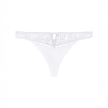 Load image into Gallery viewer, Comfortable and discreet under clothes, the Satin Memories by Aubade thong reveals the curves with finesse in an elegant combination between a shiny Italian satin and sexy French embroidery with wave patterns.

Product image
