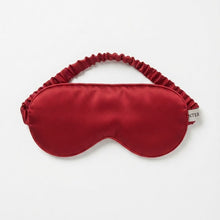 Load image into Gallery viewer, A red Pure silk satin sleep mask with an elasticized strap, displayed flat against a clean white background.
