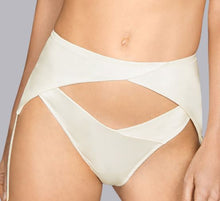 Load image into Gallery viewer, SALE Andres Sarda Tiziano satin finish Suspender Belt. It has a satin and matte crossover finish to the front. Two garter straps at the hip to secure the stockings. Three hook option at the back, ensuring a perfect fit. 
Fabric content:  88% Polyester, 12% Elastane.

