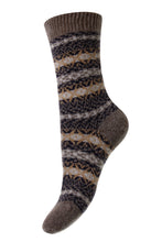 Load image into Gallery viewer, FairIsle Mink. There is nothing cosier than cashmere socks! It is as if someone plugged you into a heat source. These are made in Scotland by Pantherella from the finest cashmere. They are unrivalled for their quality, style and comfort.  85% Cashmere 15% Nylon (for durability).
