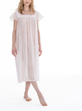 Load image into Gallery viewer, Full length (121cm) cap sleeve nightgown. Lace details on the square neckline. Flared skirt for ease of movement when sleeping. Made in Germany from the finest pure Swiss cotton, Celestine nightdresses are diaphanous, offering perfect sleep without heaviness. Celestine nightwear, dressing gowns and short robes drop from the shoulder, therefore one size fits all.  Composition:  100% Pure Swiss Cotton. 100% Guipure Cotton Lace. Machine Washable. (In stock, 3-day delivery)
