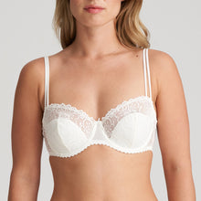 Load image into Gallery viewer, BEST SELLER &amp; back again by popular demand!  A half lace, half formed cup balconnet bra. This bra all the benefits of a lace bra but also all the shape and cover of a formed cup bra. It is a win-win situation. The final icing on the cake is the delicate two strap detail which has all the strength of a wider strap without the bulk.   Fabric content: Polyamide: 49%, Polyester: 34%, Elastane: 17%. Ivory.
