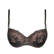 Load image into Gallery viewer, This formed cup balconnet bra gives a lovely horizontal neckline. It is the perfect bra for under tops and dresses. The formed cup offers a uniform shape to the bust. The overlaid black Italian lace presents a classical, feminine look.  Fabric content: Polyamide: 60%, Polyester: 32%, Elastane: 8%
