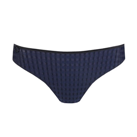 Navy blue patterned underwear on a white background