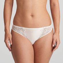 Load image into Gallery viewer, This is the classic Marie Jo bikini style Rio brief. The fine embroidery runs over the hips and really brings out the elegant line. With no visible lines and a great fit around the bottom, it has full cover to the front and back.  Fabric content: Polyamide: 68%, Polyester: 14%, Elastane: 10%, Cotton: 8%. Boudoir Cream.
