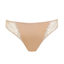 Load image into Gallery viewer, Beige bikini bottom with lace details on a white background
