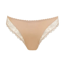 Load image into Gallery viewer, Beige bikini bottom with lace trim on a white background
