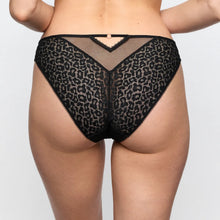 Load image into Gallery viewer, Black leopard print lingerie set on a plain background

