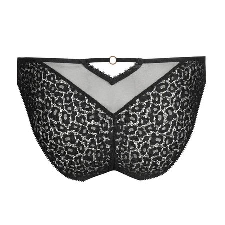 Black lace bra with geometric pattern on a white background